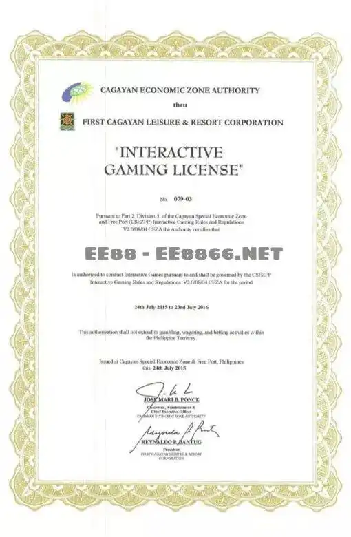 Giấy phép EE88 được cấp bởi First Cagayan